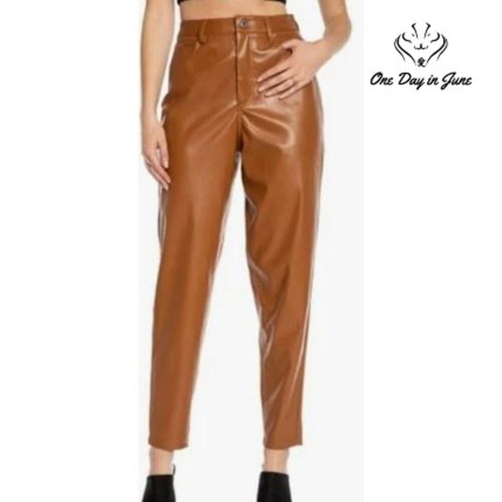 Juicy Couture Rodeo Faux Leather Barrel Pants Camel Brown High Rise Size 29 (8)
